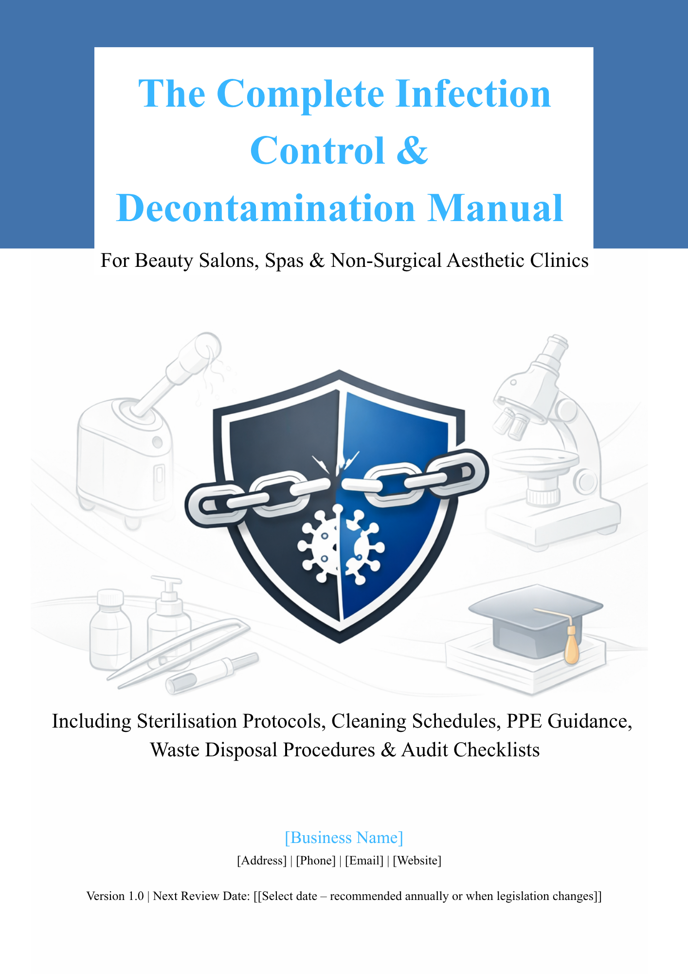 Infection control manual cover for beauty salons editable Word template
